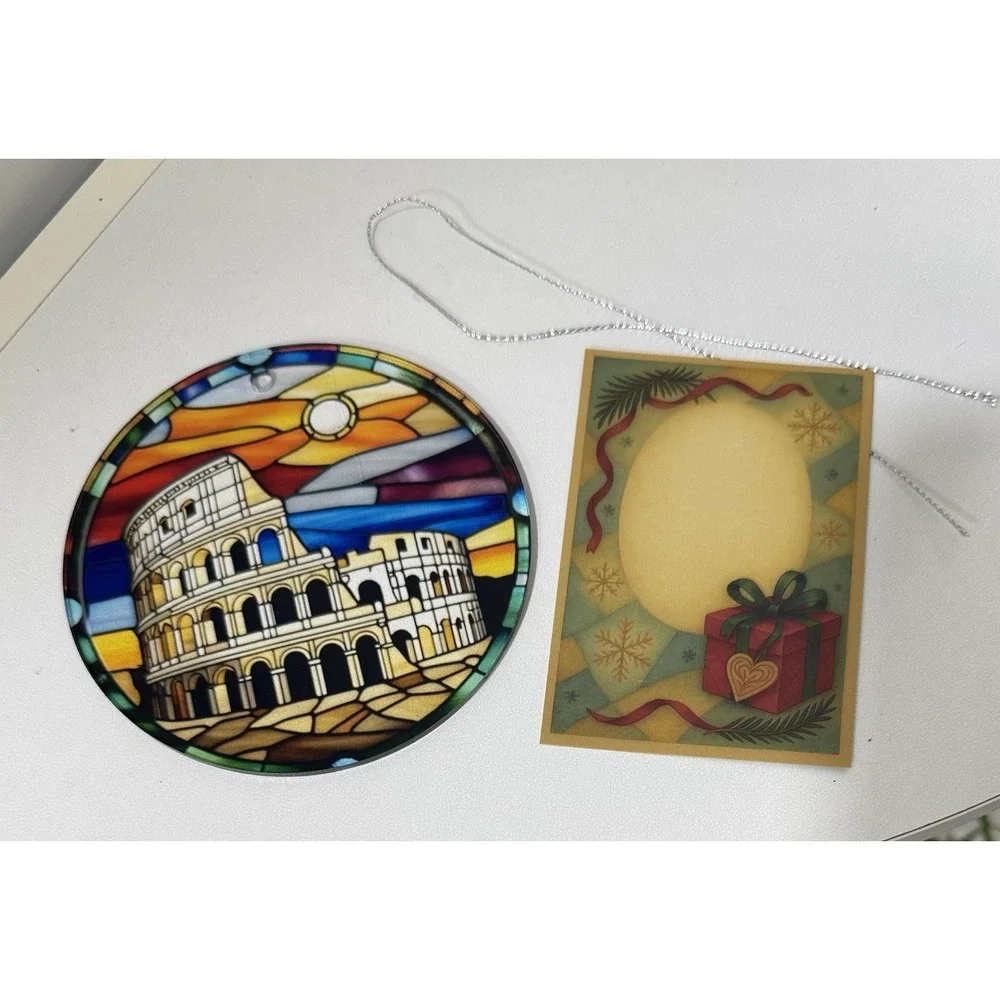 NEW Italy Rome Colosseum Stained Glass Look Handmade Christmas Ornament
